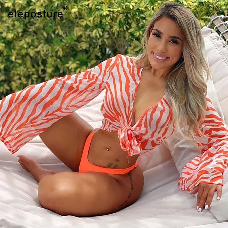 LONG SLEEVE STRIPED BIKINI SET