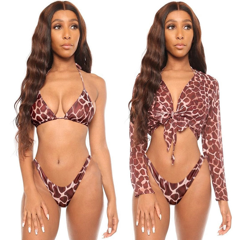 LONG SLEEVE STRIPED BIKINI SET