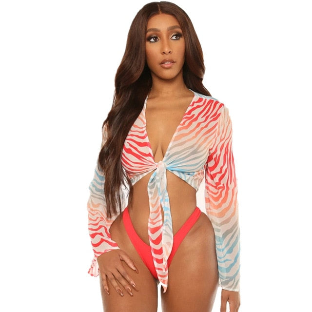 LONG SLEEVE STRIPED BIKINI SET